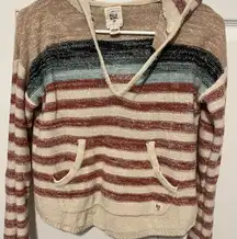 Billabong multicolored striped vneck hoodie sweater in small