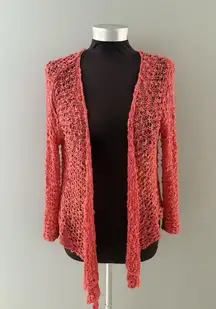 Lani Lau Hawaii Open Knit Cardigan Sweater Womens L Coral Boho Beach Festival