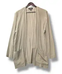Gillian Women's Silk Open Cardigan Taupe Size 12 Capsule‎ Minimalist Casual Chic