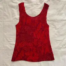 Impressions  All Over Pleats Cherry Red Printed Shell Top size Small