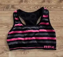 RBX Black and Pink Striped Sports Bra