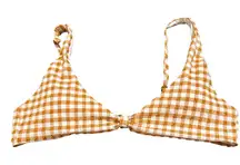 NWT Andie Swim‎ Women Bikini Top Brown Tan White Cream Gingham Size XL Textured