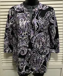 Dana Buchman‎ Paisley Purple/Black/White Chiffon 3/4 Sleeve Blouse Size PS