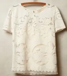 Anthropologie champagne & strawberry lace opacity tee top off white L bust36in