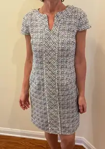 Tweed Dress in blue and white