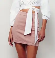 light pink denim mini skirt