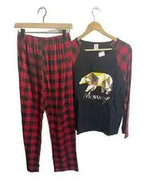 Soloyee Mama Bear Black Red Buffalo Plaid Pajama Set M Stretch Long Sleeve