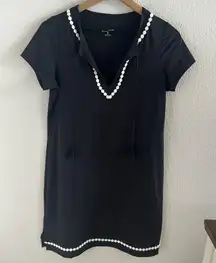 Lands' End Black Nylon Blend Dress White Trim Swim Summer Travel XS