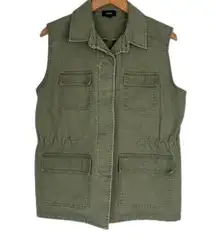 Fate Army Green Sleeveless Utility Vest Button Up Drawstring Waist Size Medium