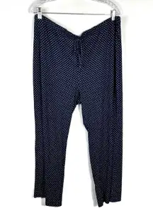 Navy Blue White Polka Dot Stretchy Jersey Knit Lounge Pants Plus Size