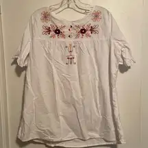 Serra White Cotton Floral Embroidered Peasant Blouse