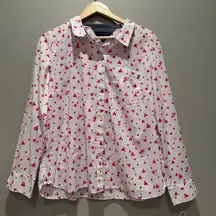 Tommy Hilfiger White Pink Hearts Button Up Shirt 100% Cotton‎ Sz XL