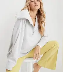 Aerie Beyond Down To Earth Quarter Zip Oversized Ribbed Sweater White Large