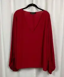 Eloquii Red Georgette Drama Sleeve Blouse Sz.26W