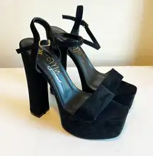 SO Me Black Suede Chunky Block Slingback Sandal Heel Size 5.5