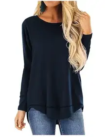 Women’s Fall long sleeve loose long comfy black tunic top, Large