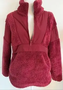 PINK Victorias Secret • Burgundy Maroon Fuzzy Teddy Half Zip Pullover