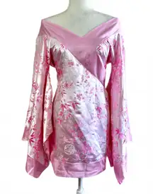 Kimono Japanese Floral Pink Silky Satin Blouse Top Dress