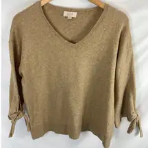 Ann Taylor LOFT Tie Sleeve Tan Knit Sweater Size Small