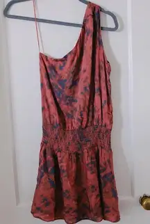 NWOT Olivacious Red Orange and Blue Tie Dye One Shoulder Cocktail Dress