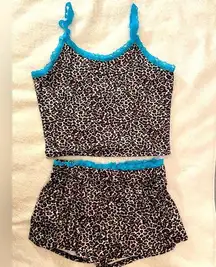 Sleep Set Pajamas Lace-trimmed animal print tank shorts Wmns sz S NWOT