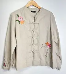 Relativity Women Asian Style Embroidered Jacket 100% Linen Size Large‎