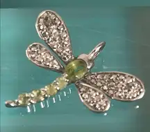 Sterling Silver Peridot and Diamond Accent Dragonfly Pendant