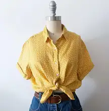 Rachel Zoe XS Linen Yellow Polka Dot Womens Top Short Cuffed Sleeve Button Shirt