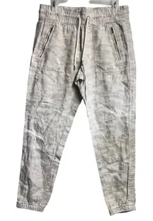 Athleta Women's Cabo Tide Linen Blend Camo Jogger Pants Drawstring Zip Pockets 6
