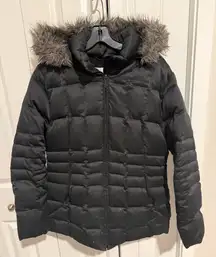 Calvin Klein Duck Down Parka Sz L Black Puffer jacket Coat Removable Hood