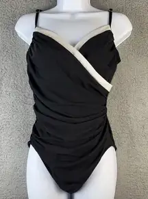 Miraclesuit Swimwear Womens14 Black One Piece New Sensations Colorblock Sanibel