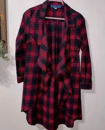 Blue Rain Red & Blue Plaid Waterfall Cardigan Size Small