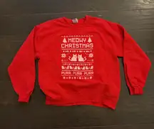 Meowy Christmas Ugly Sweater Cat Sweatshirt Size L