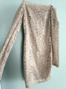 Small Beige Lace Long Sleeve Bodycon Mini Dress boho Y2K‎ whimsigoth romantic