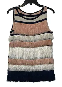 Ann‎ Taylor Women's Tiered Fringe Tank Top Striped Flapper Retro Mod Size Small