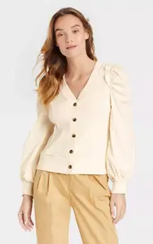 Who What Wear Womens Puff Sleeve Cardigan Sz XXL Ribbed Button‎ Front Minimalist