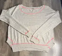 Free People Grey and Cream Light Weight Sweater with Pink Trim