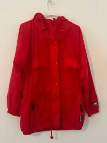 Helly Hansen - Red Packable Hooded Windbreaker 1990s Rain Jacket Size Small