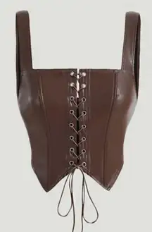 Brown Leather Lace Up Vest