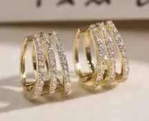 18K Gold Plated Three Circles Hoop Earrings for Women,CZ Cubic Zirconia Earrings