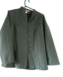 Adrian‎ Delafield Green Floral Embroidered Two Piece Pant Suit Set