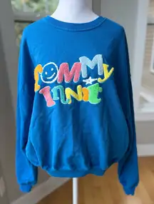 Tommy Innit Cobalt Blue Heavyweight Cotton Patch Letter Logo Vintage Sweatshirt
