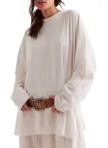 Free People Heater Slouchy Oversized Mock Neck Long Sleeve Tee White Size Small