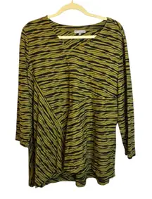 Habitat Blouse Women's Size XL Artsy Abstract Green Black