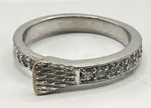 Sterling Silver 925 Horseshoe Nail Ring with CZ Stones Size 8