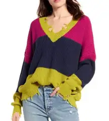 NWT BAND OF GYPSIES Colorblock Distressed Sweater