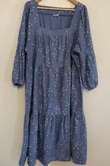 ANA Tiered Maxi Dress Womens Sz XL Cottagecore Balloon Sleeve Floral 100% Cotton