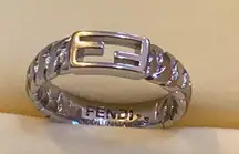 Fendi Baguette Metal Palladio Silver Ring Size S