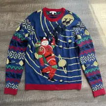 Ugly Christmas Sweater Santa Astronaut Womens L Holiday Moon Space Funny Bells