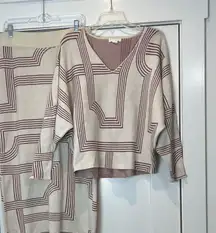 H&M Burgundy and Cream Knit sweater top and skirt set. Size medium/large.